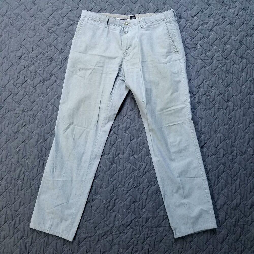 Hugo Boss Pants Mens 30R Gray Regular Fit Khakis Flat Front Straight Light Wash